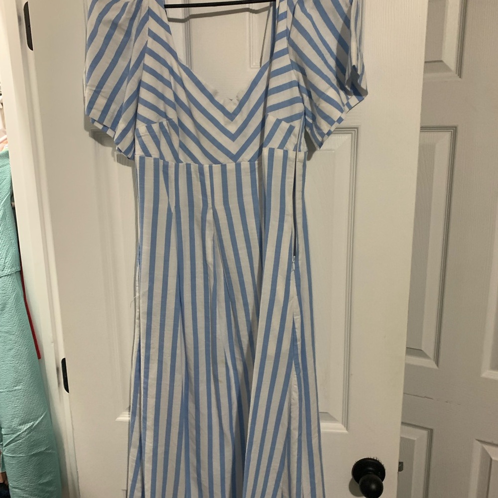 A New Day Sky Blue and White Striped Top